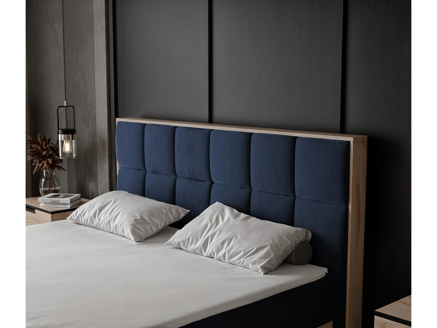 Lit continental rembourré avec surmatelas, bleu - 180x200 - LAVIO II