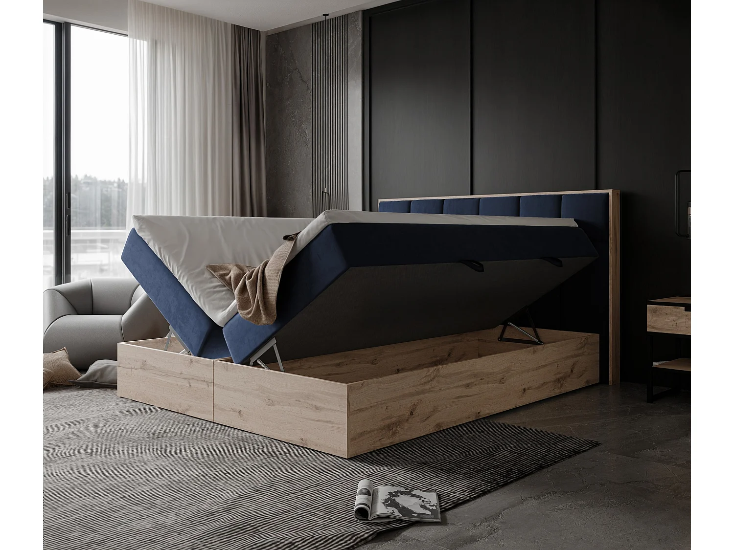 Lit continental rembourré avec surmatelas, bleu - 180x200 - LAVIO II