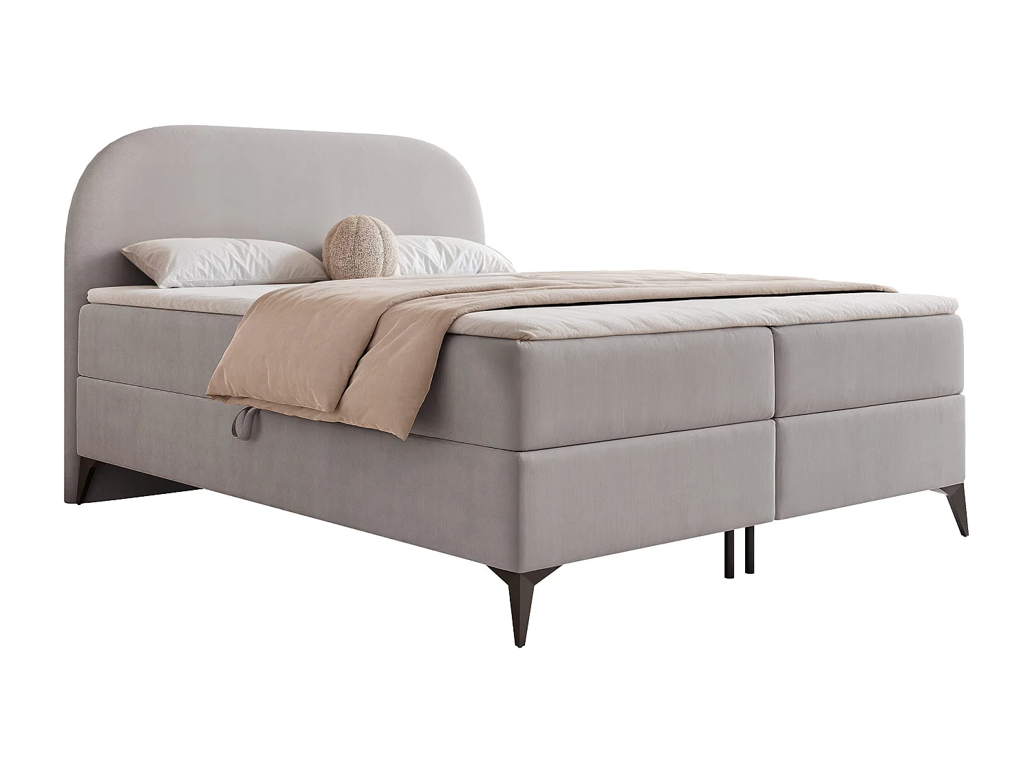 Lit continental rembourré sur pieds avec surmatelas, gris - 160x200 - NOELIA
