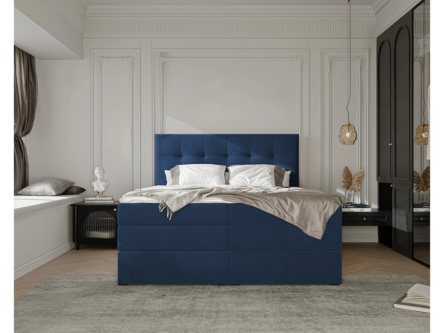 Lit continental rembourré avec surmatelas, bleu - 140x200 - AZARIO