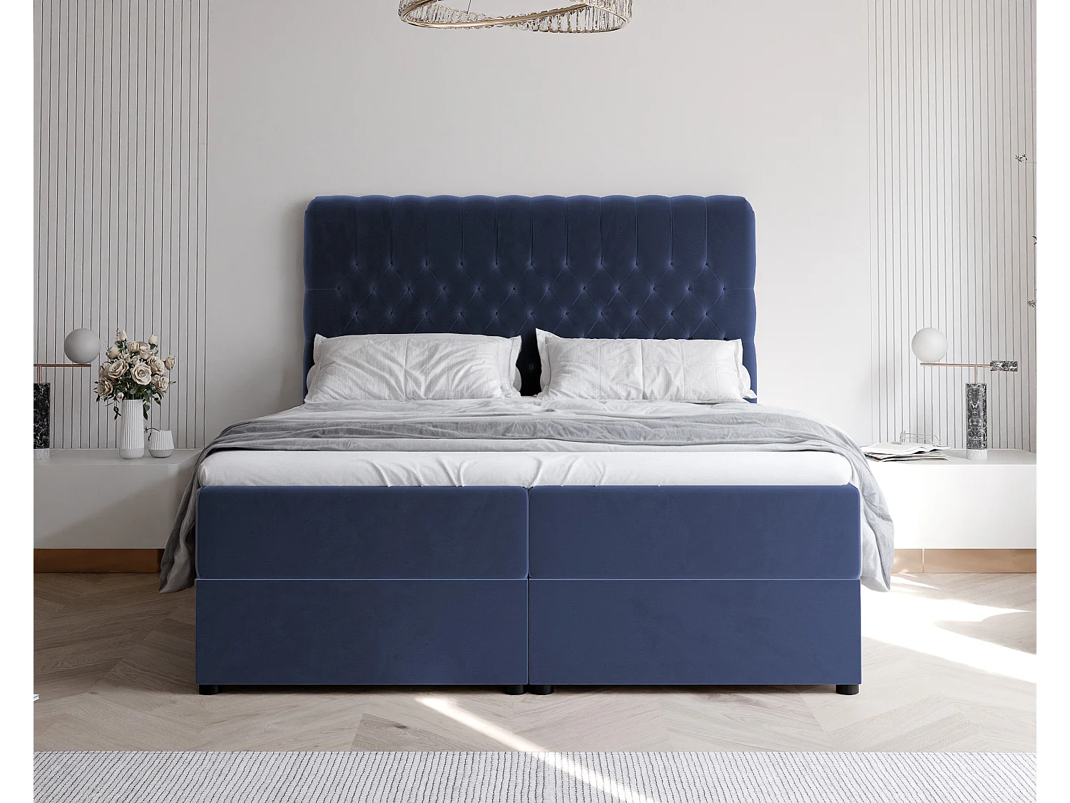 Lit continental rembourré avec matelas, bleu - 140x200