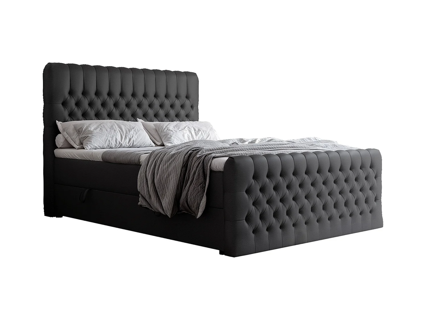 Lit continental rembourré avec matelas, noir  - 200x200