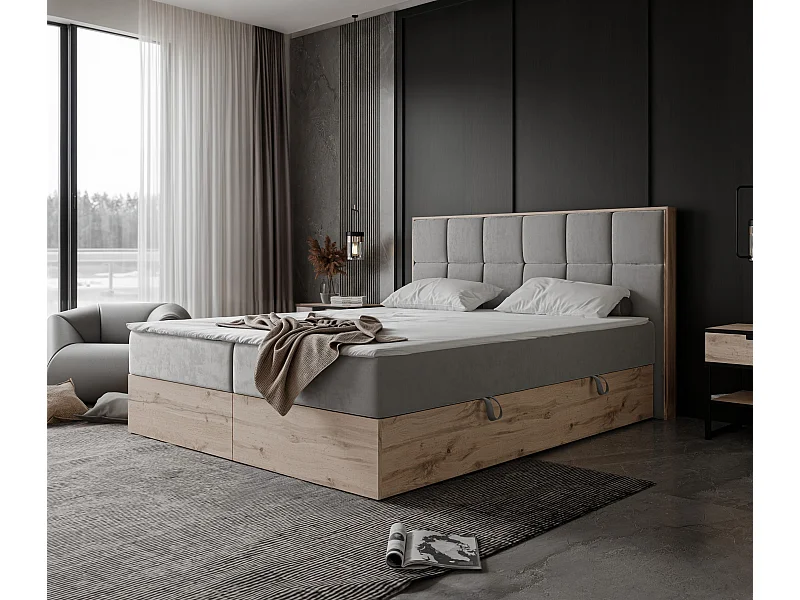 Lit continental rembourré avec surmatelas, gris clair - 140x200 - LAVIO II