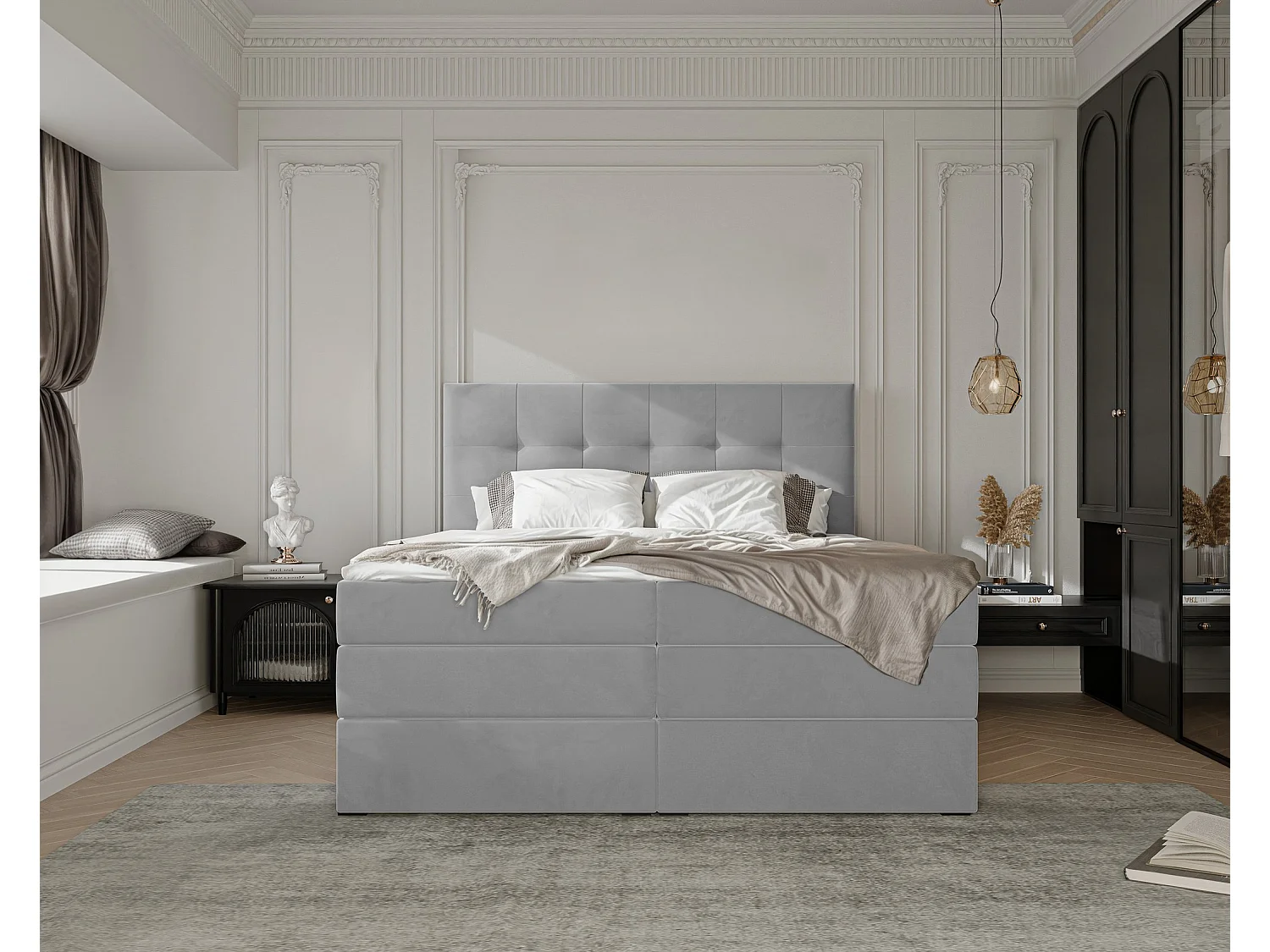 Lit continental rembourré avec surmatelas, gris - 120x200 - AZARIO