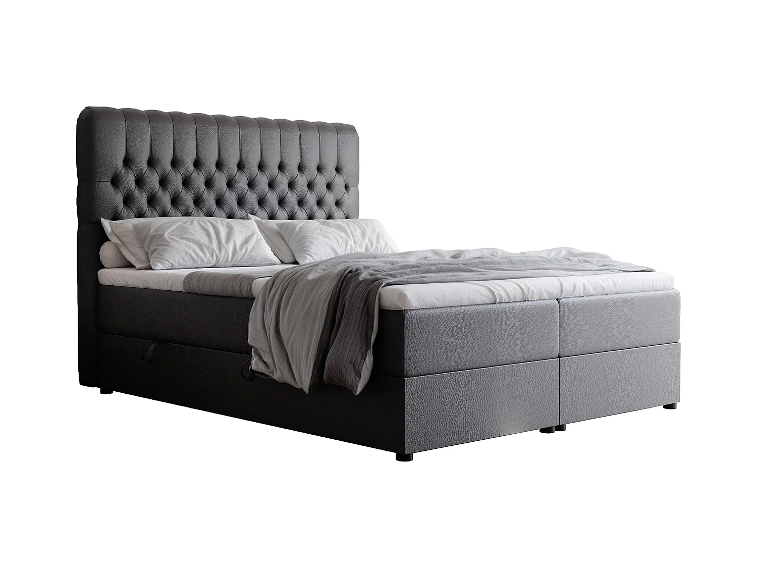 Lit continental rembourré avec matelas, noir  - 140x200