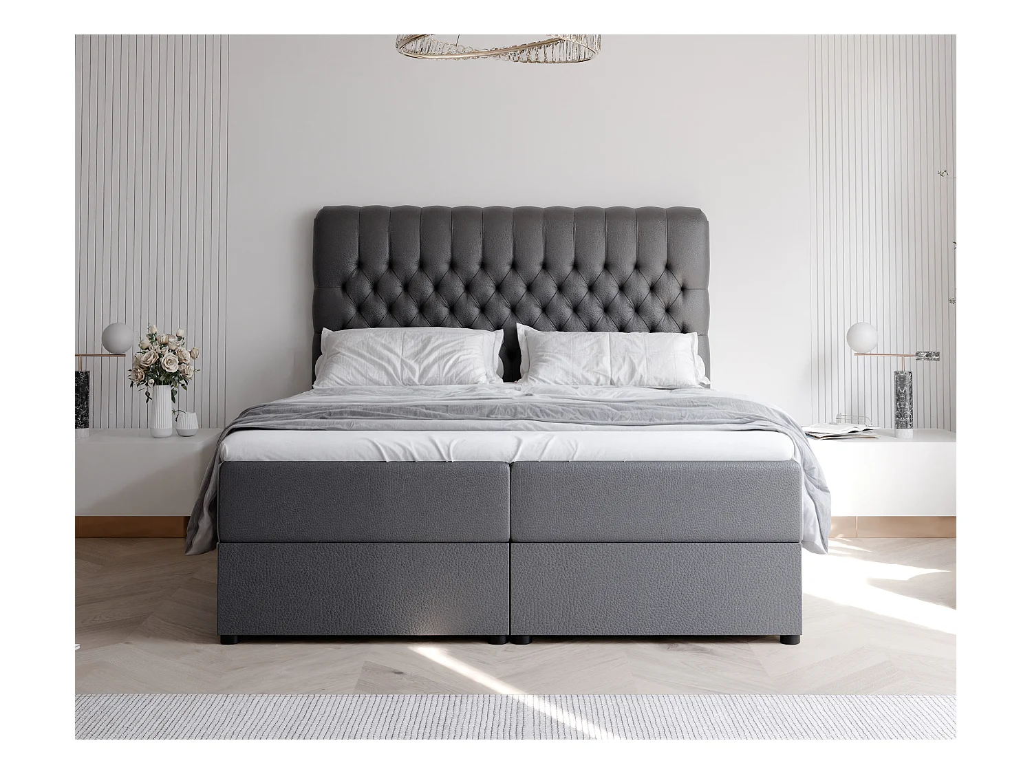 Lit continental rembourré avec matelas, noir  - 140x200
