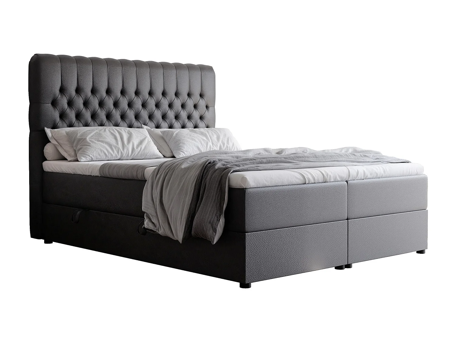 Lit continental rembourré avec matelas, noir  - 140x200