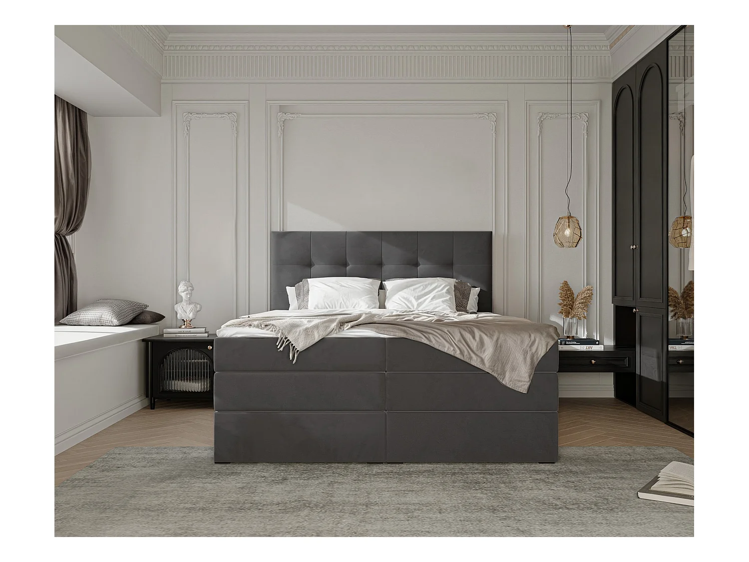 Lit continental rembourré avec surmatelas, gris anthracite - 140x200 - AZARIO