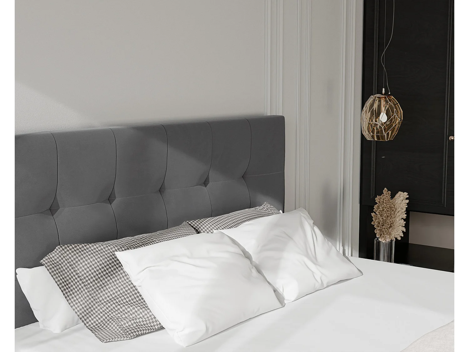 Lit continental rembourré avec surmatelas, gris anthracite - 140x200 - AZARIO