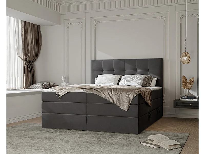 Lit continental rembourré avec surmatelas, gris anthracite - 140x200 - AZARIO