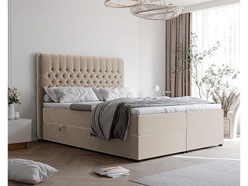 Lit continental rembourré avec matelas, crème - 160x200