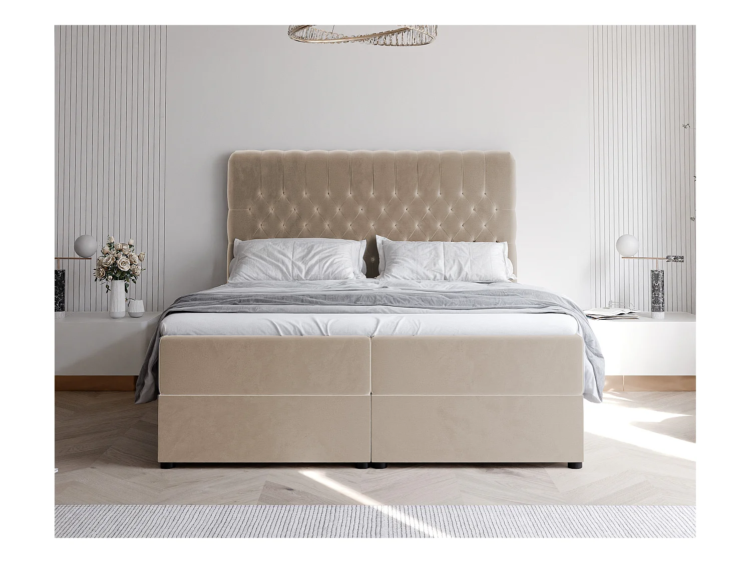 Lit continental rembourré avec matelas, crème - 160x200