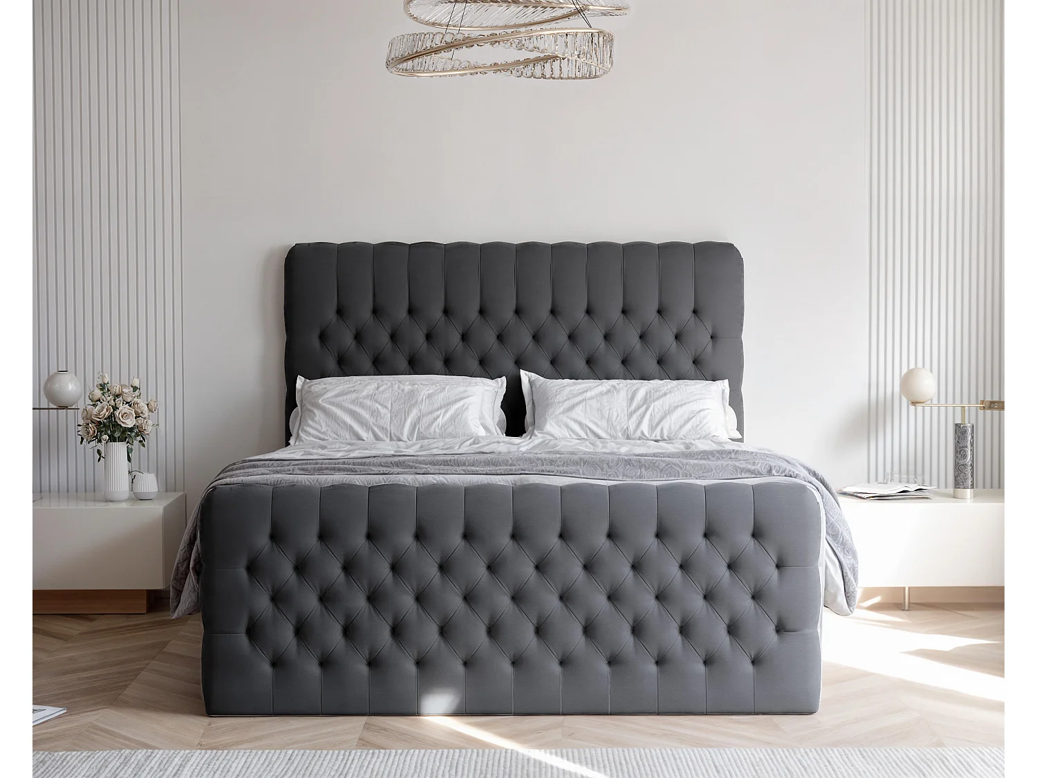 Lit continental rembourré avec matelas, gris anthracite - 140x200