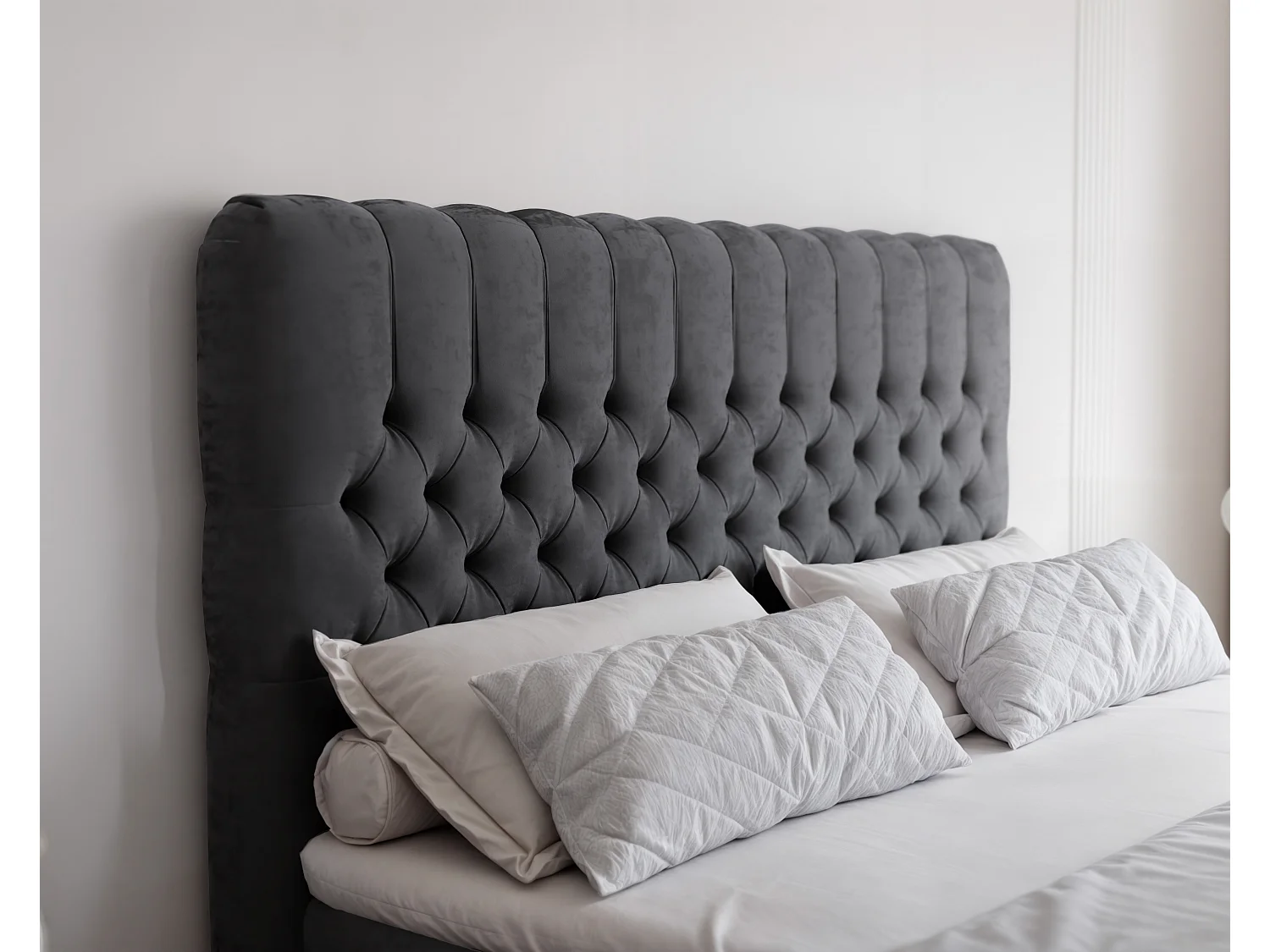 Lit continental rembourré avec matelas, gris anthracite - 140x200