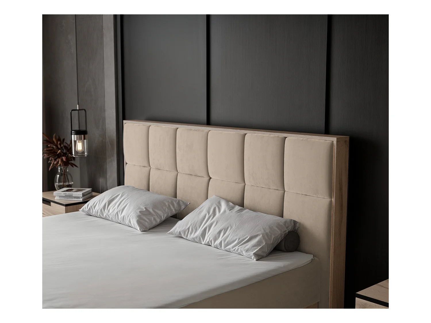 Lit continental rembourré avec surmatelas, crème - 120x200 - LAVIO II