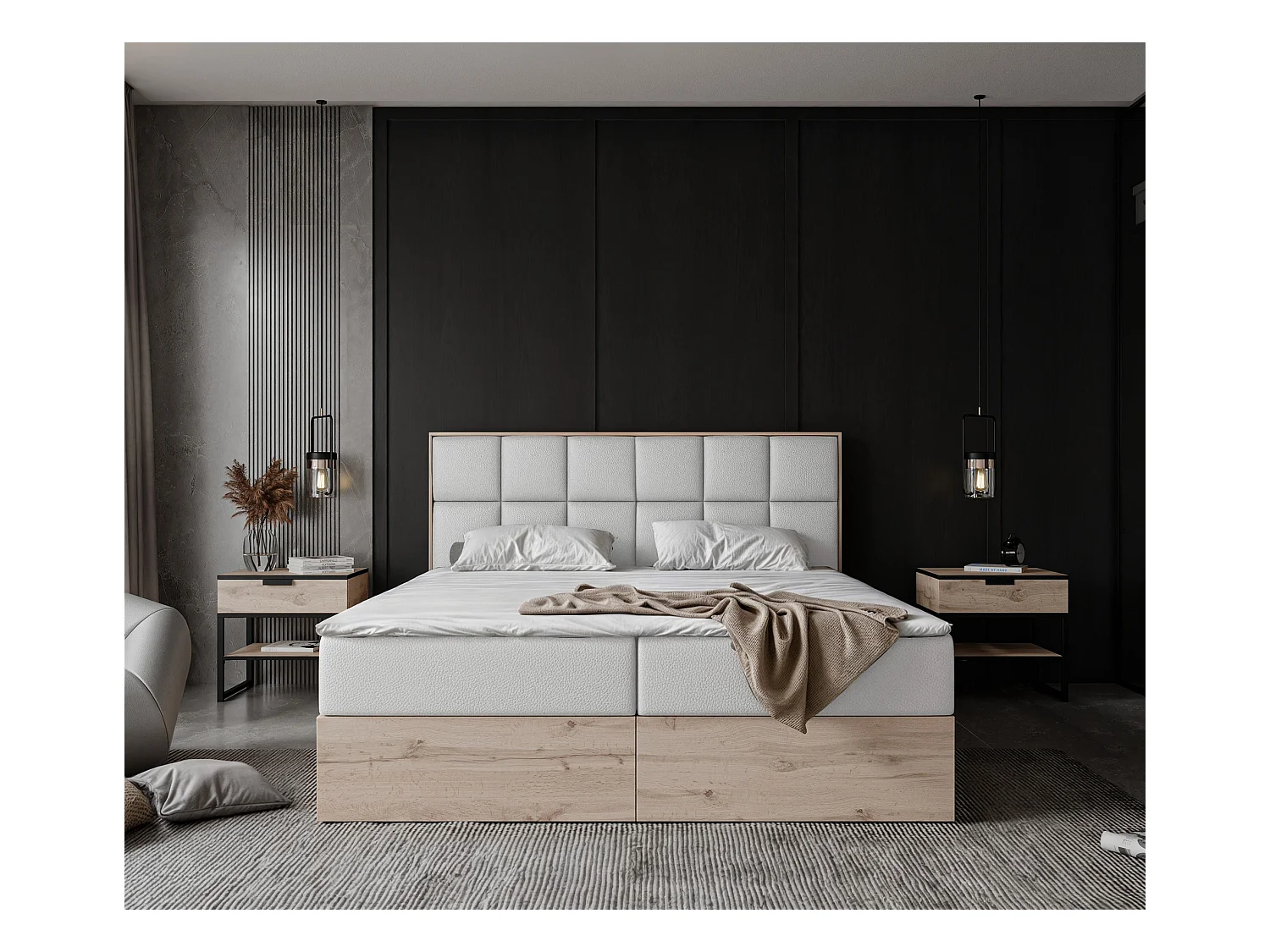 Lit continental rembourré avec surmatelas, blanc  - 160x200 - LAVIO II