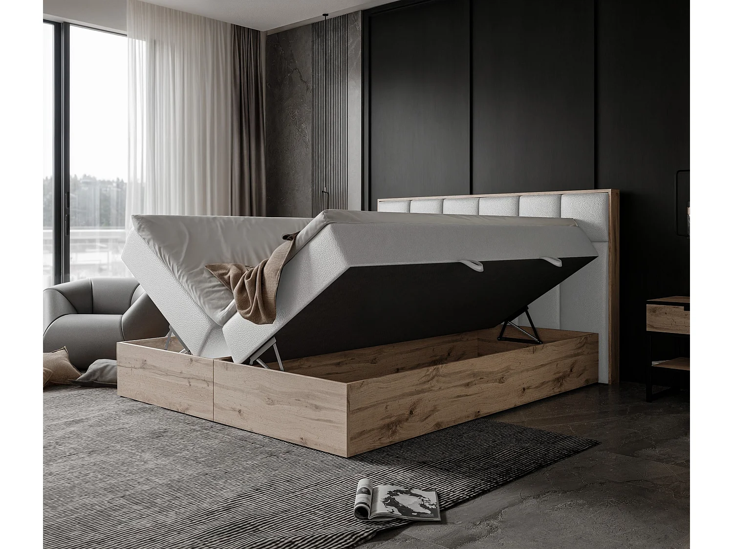 Lit continental rembourré avec surmatelas, blanc  - 160x200 - LAVIO II