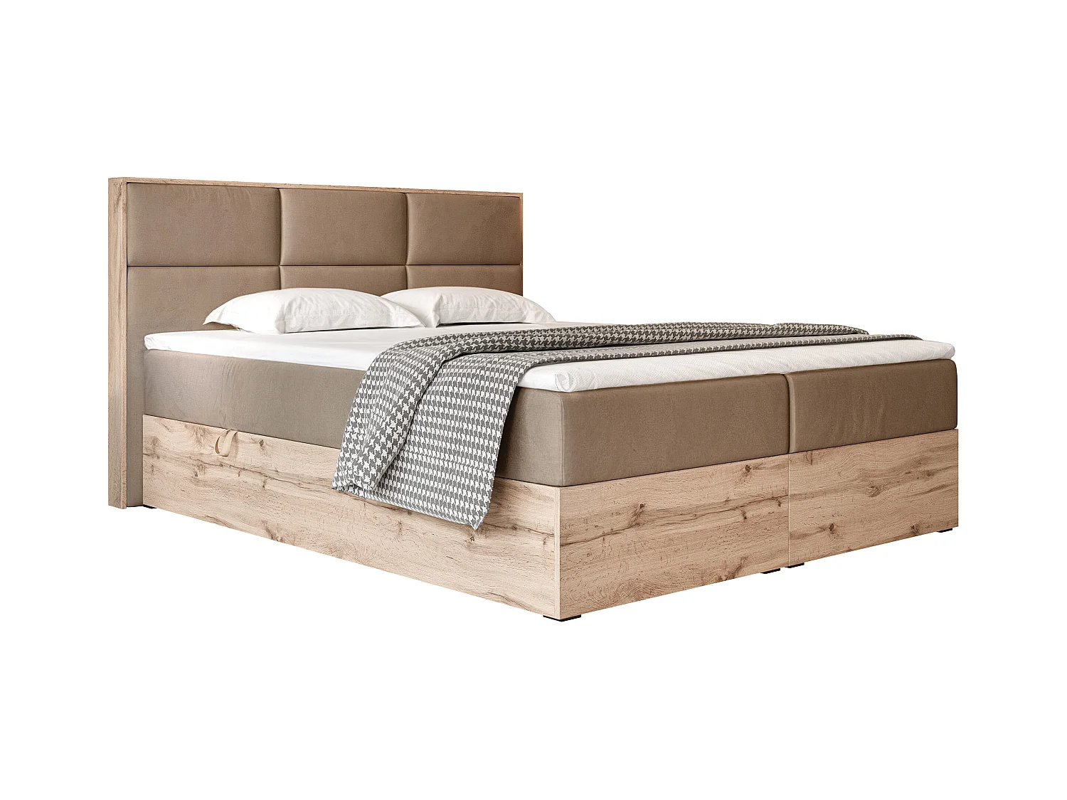 Lit continental rembourré avec surmatelas, marron - 140x200 - LAVIO