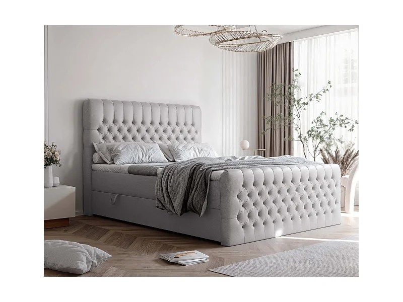 Lit continental rembourré avec matelas, gris  - 200x200