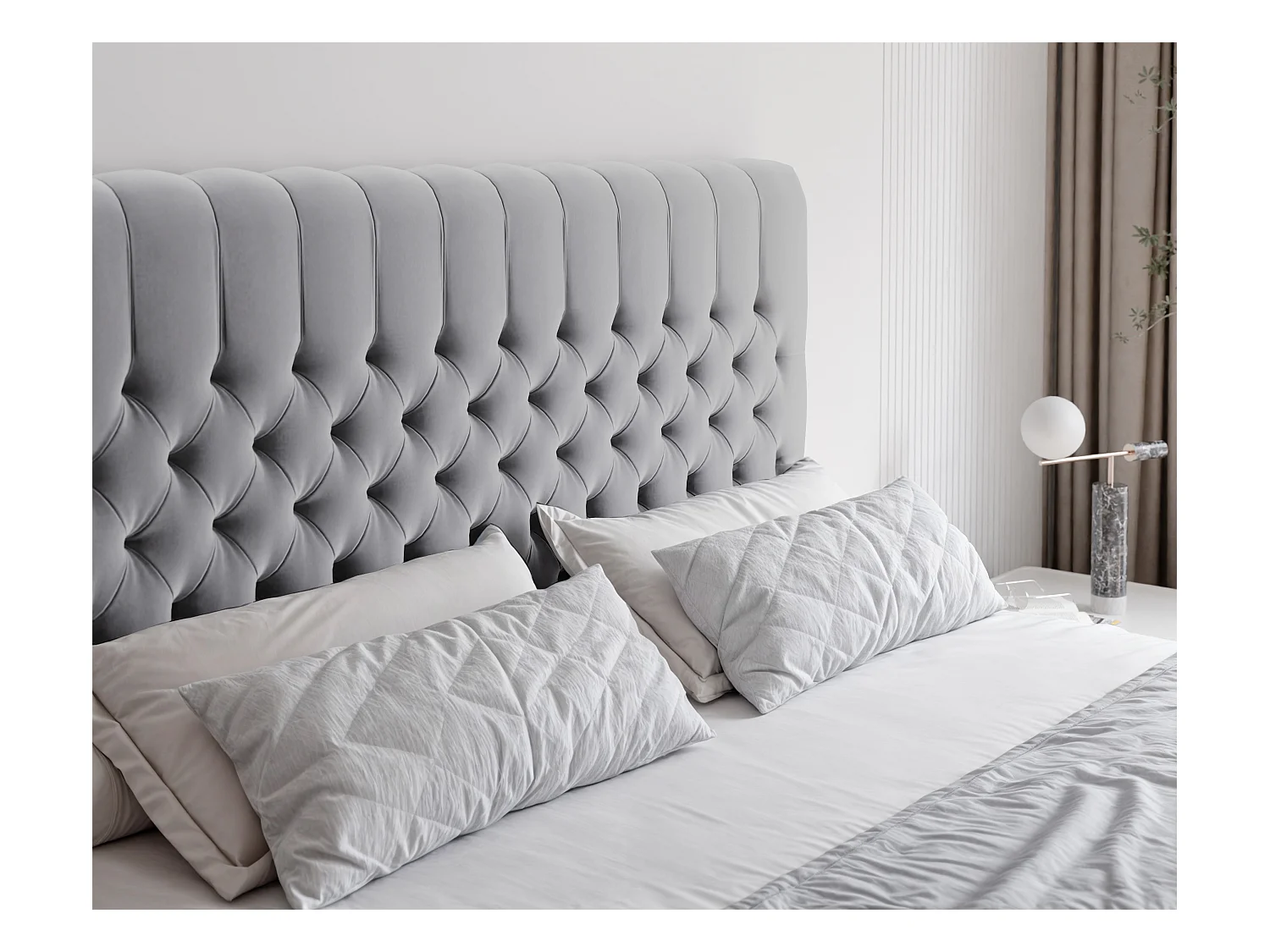 Lit continental rembourré avec matelas, gris clair - 200x200