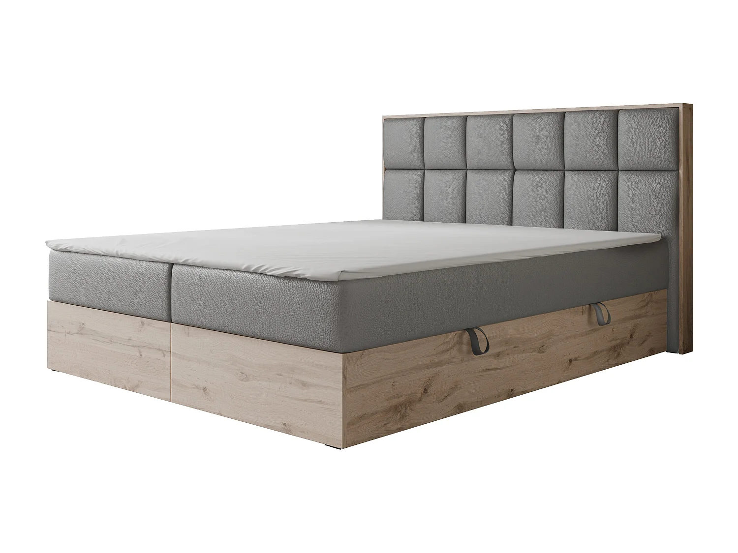 Lit continental rembourré avec surmatelas, gris  - 140x200 - LAVIO II