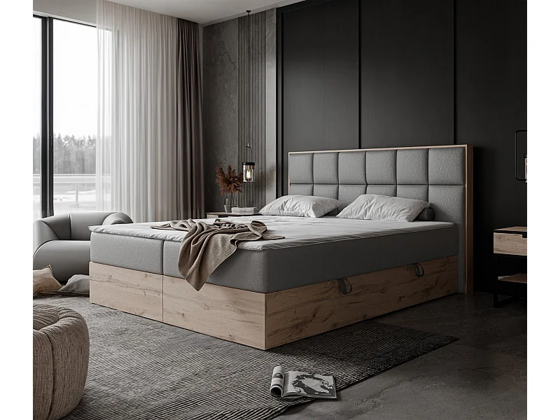 Lit continental rembourré avec surmatelas, gris  - 140x200 - LAVIO II