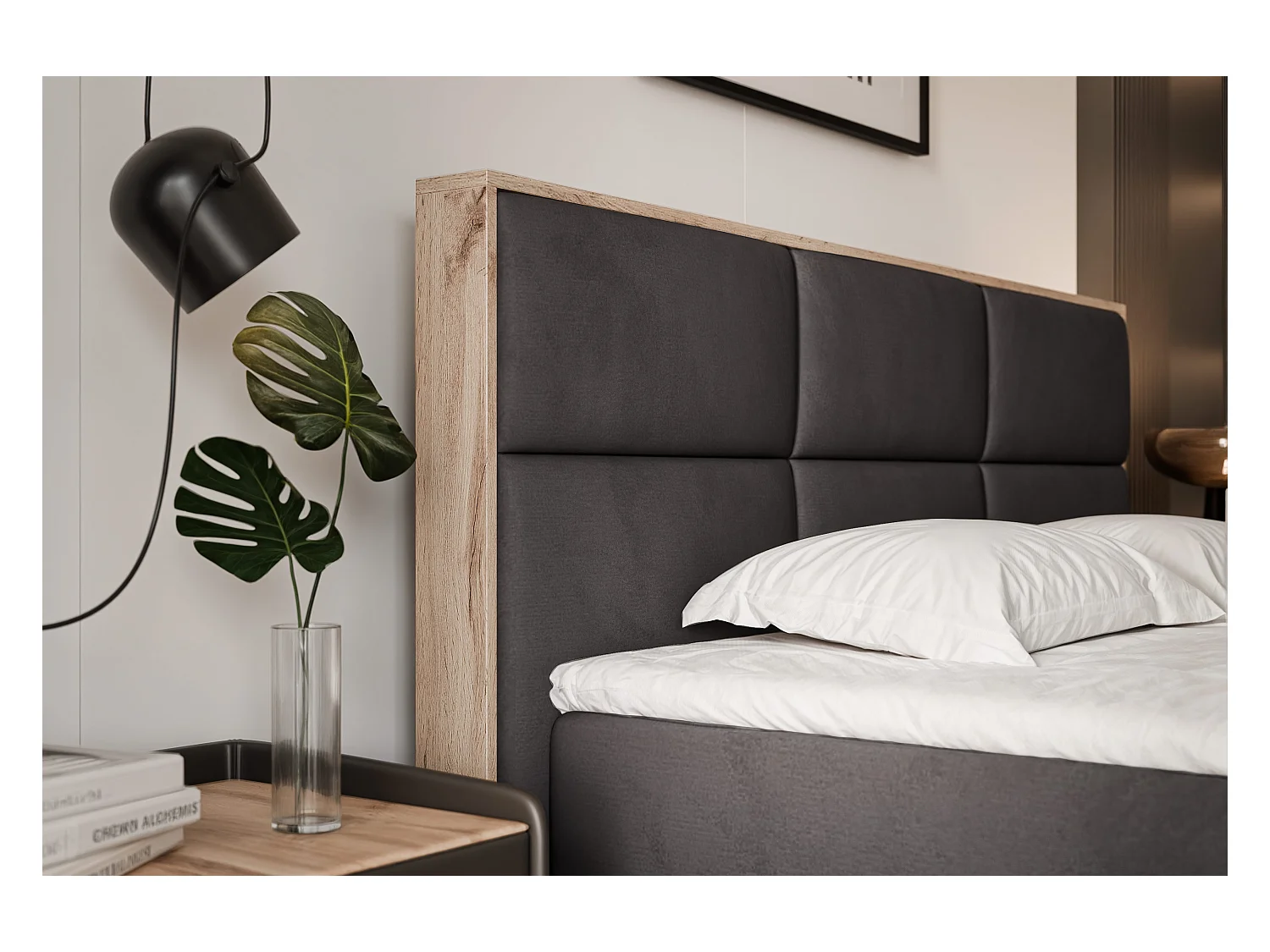 Lit continental rembourré avec surmatelas, gris anthracite - 160x200 - LAVIO