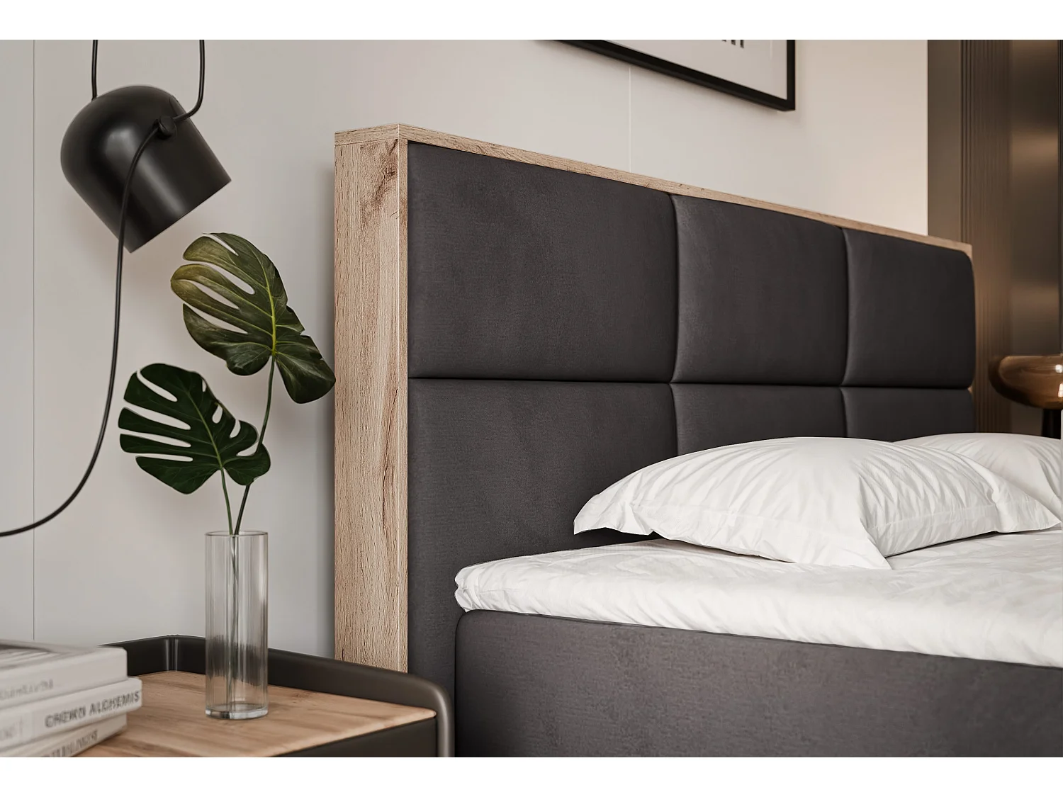 Lit continental rembourré avec surmatelas, gris anthracite - 160x200 - LAVIO