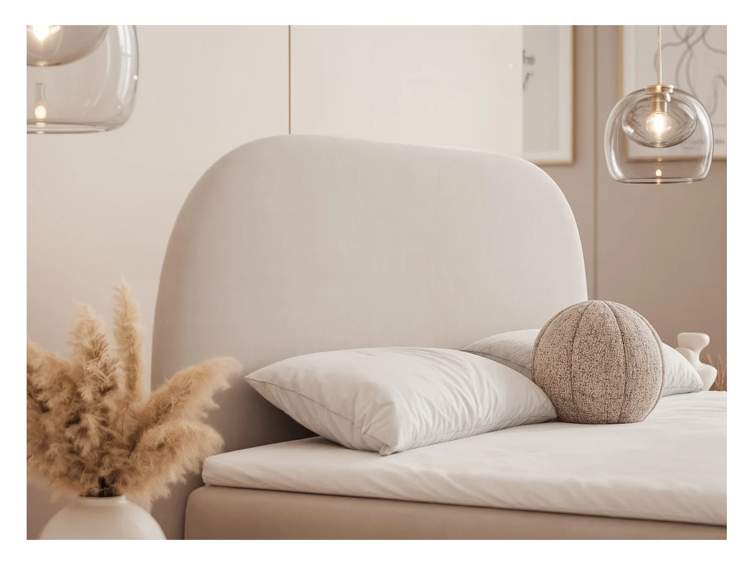 Lit continental rembourré sur pieds avec surmatelas, crème - 140x200 - NOELIA