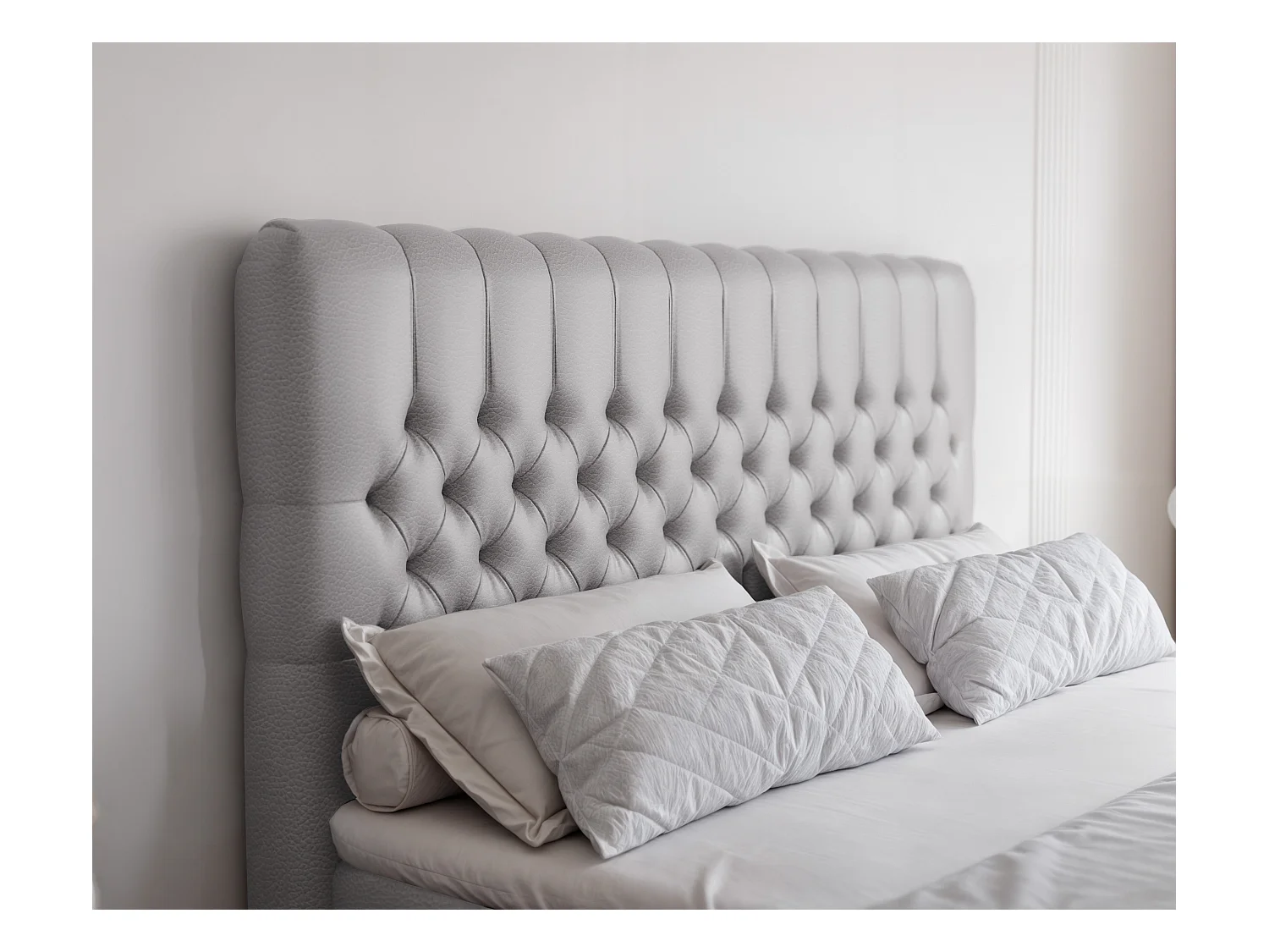 Lit continental rembourré avec matelas, gris  - 160x200