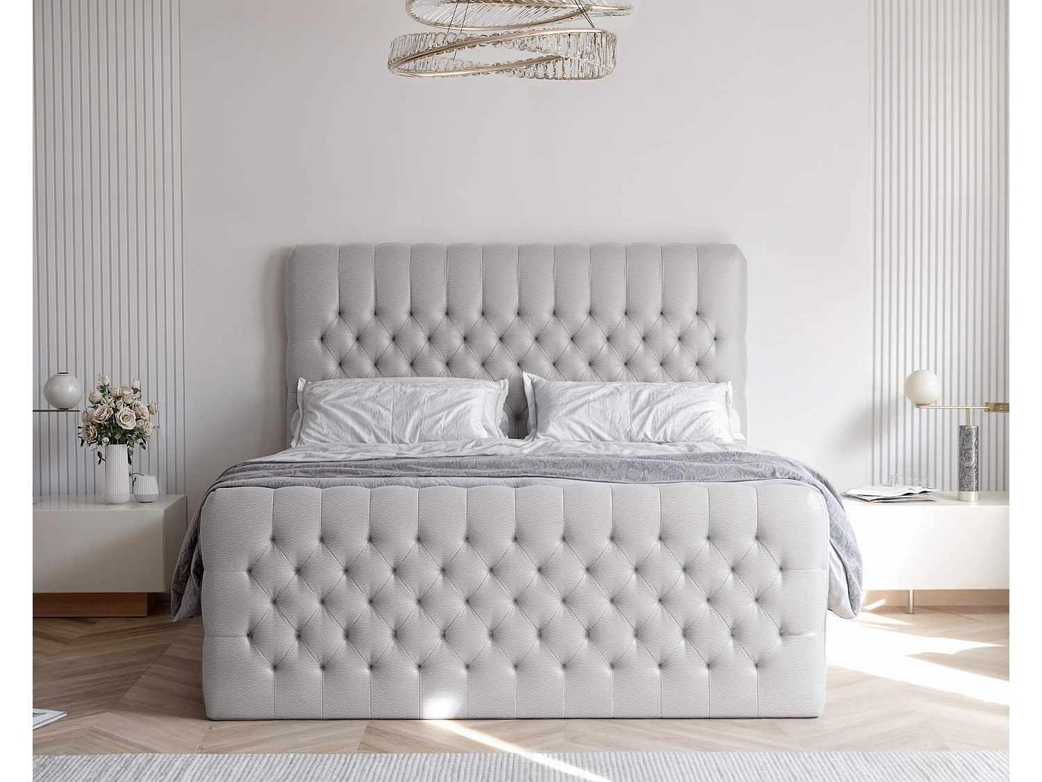 Lit continental rembourré avec matelas, gris  - 160x200