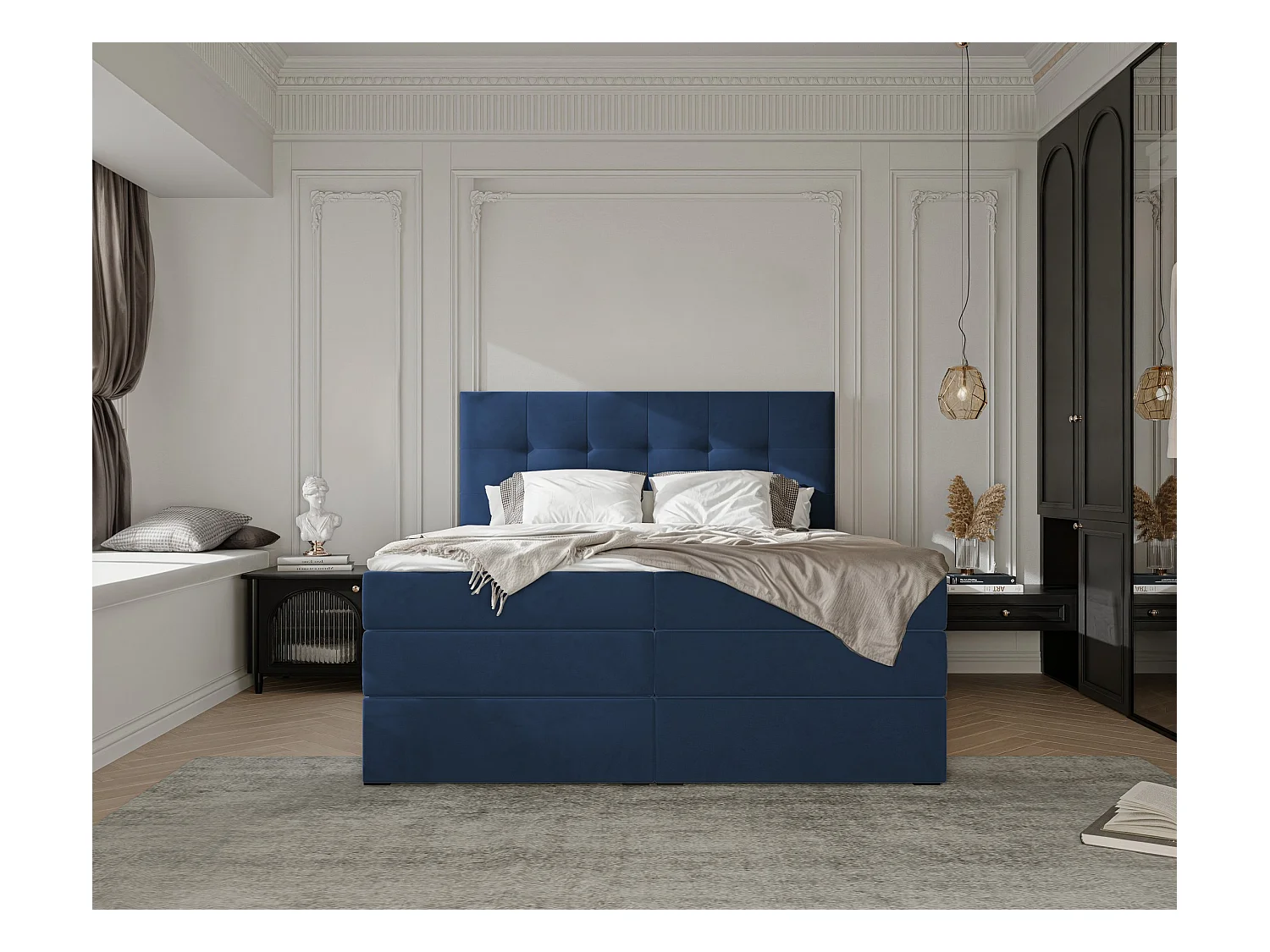 Lit continental rembourré avec surmatelas, bleu - 200x200 - AZARIO