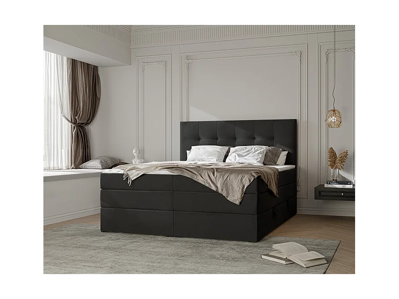 Lit continental rembourré avec surmatelas, noir - 120x200 - AZARIO