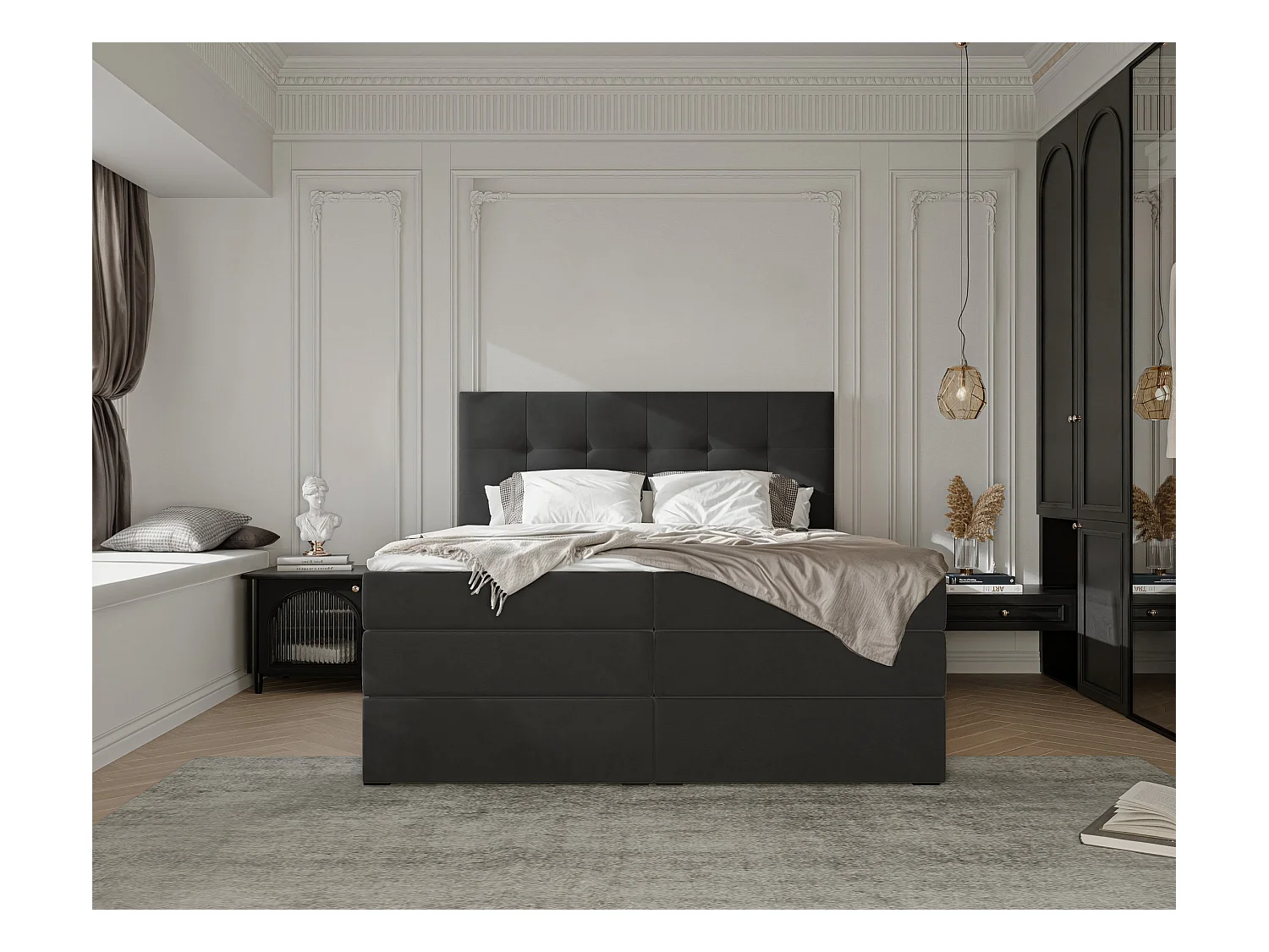 Lit continental rembourré avec surmatelas, noir - 120x200 - AZARIO