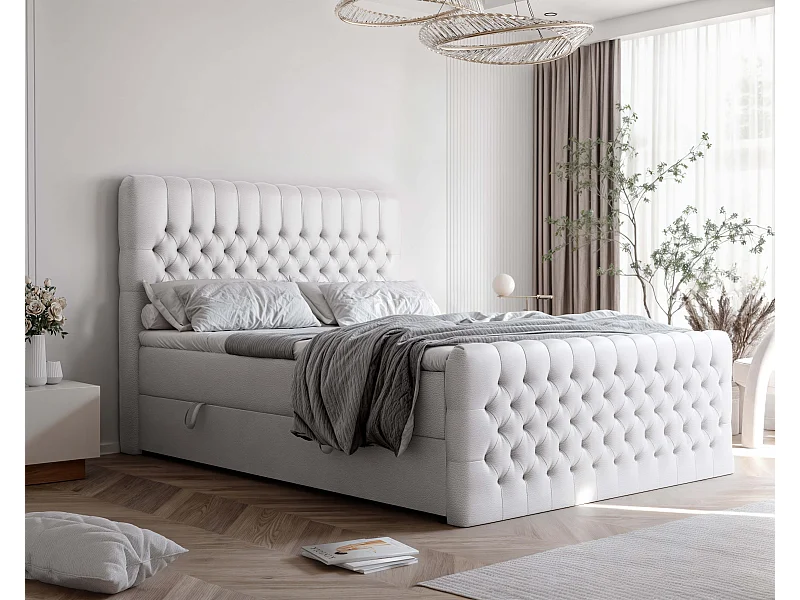 Lit continental rembourré avec matelas, blanc  - 120x200