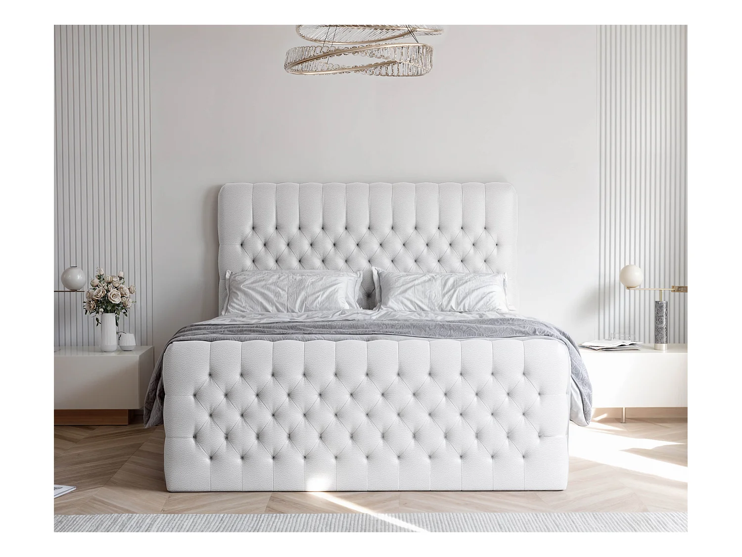 Lit continental rembourré avec matelas, blanc  - 120x200