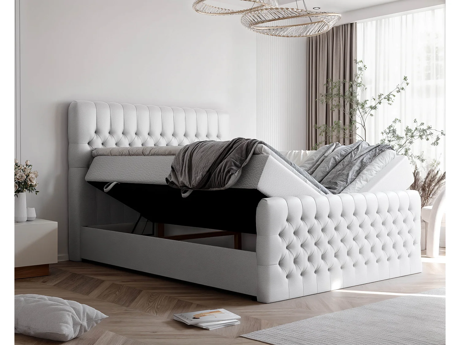Lit continental rembourré avec matelas, blanc  - 120x200