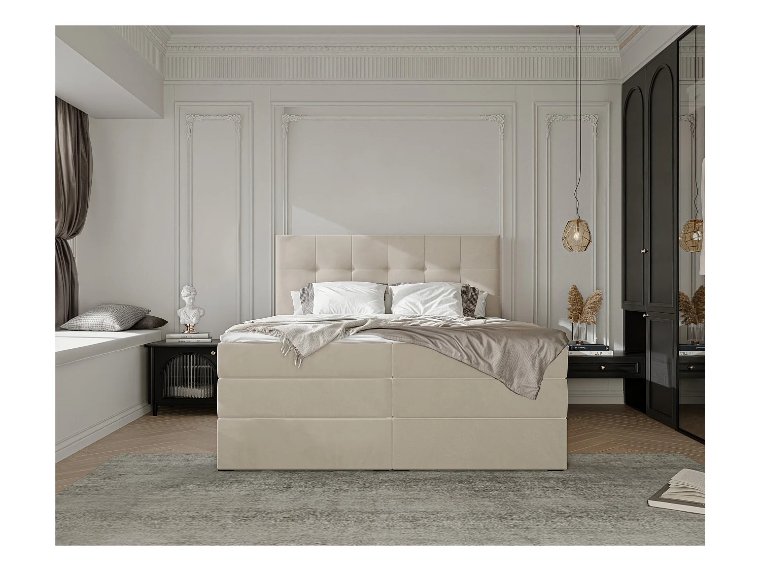 Lit continental rembourré avec surmatelas, crème - 180x200 - AZARIO