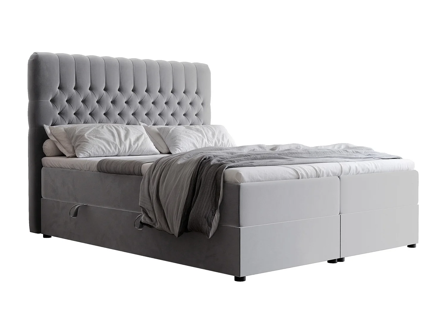 Lit continental rembourré avec matelas, gris clair - 160x200