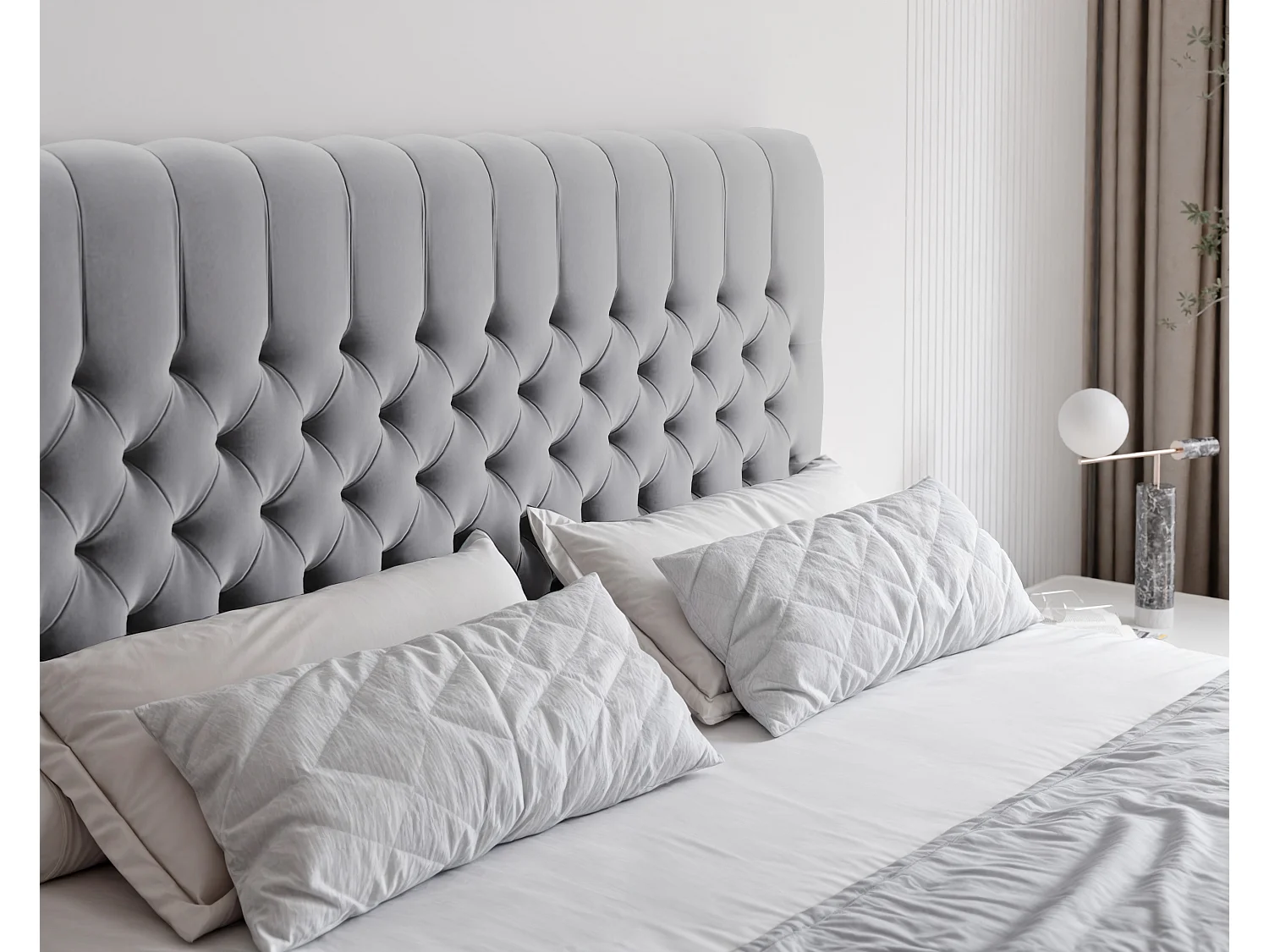 Lit continental rembourré avec matelas, gris clair - 160x200