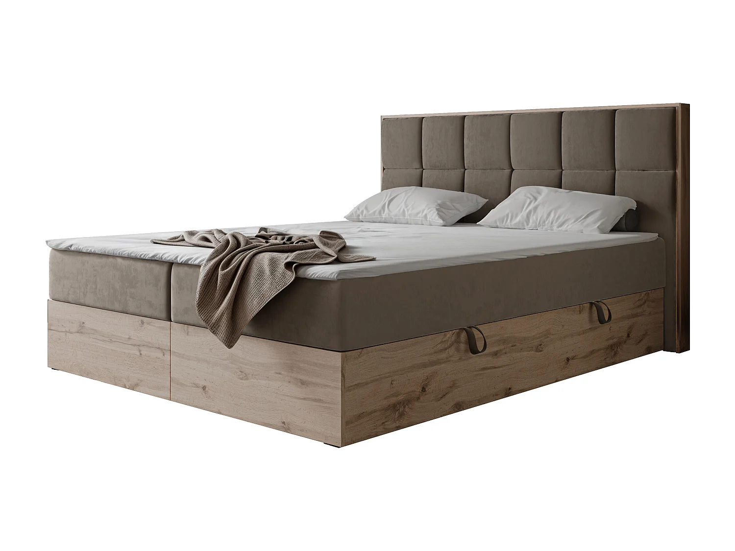 Lit continental rembourré avec surmatelas, marron - 160x200 - LAVIO II
