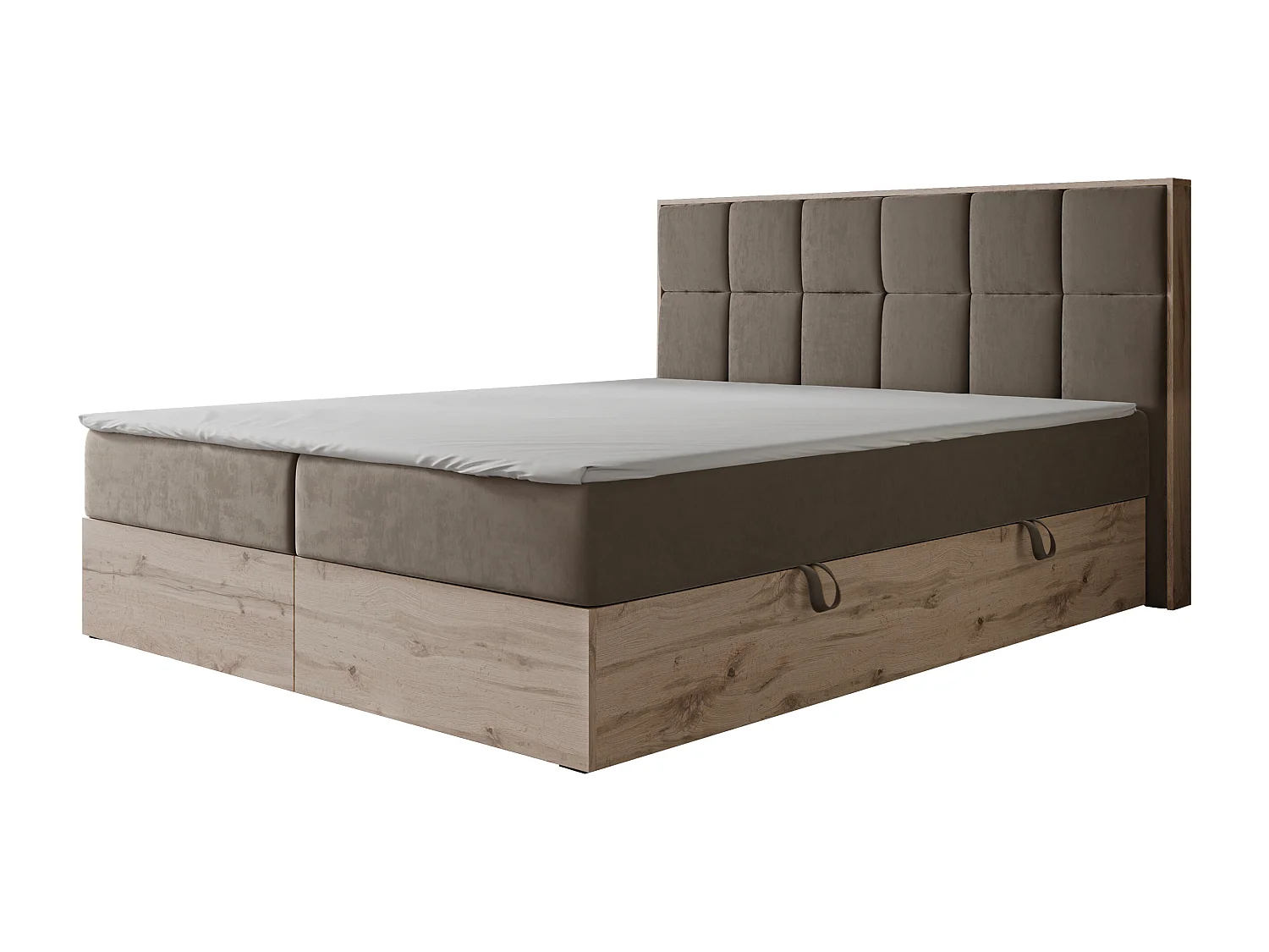 Lit continental rembourré avec surmatelas, marron - 160x200 - LAVIO II