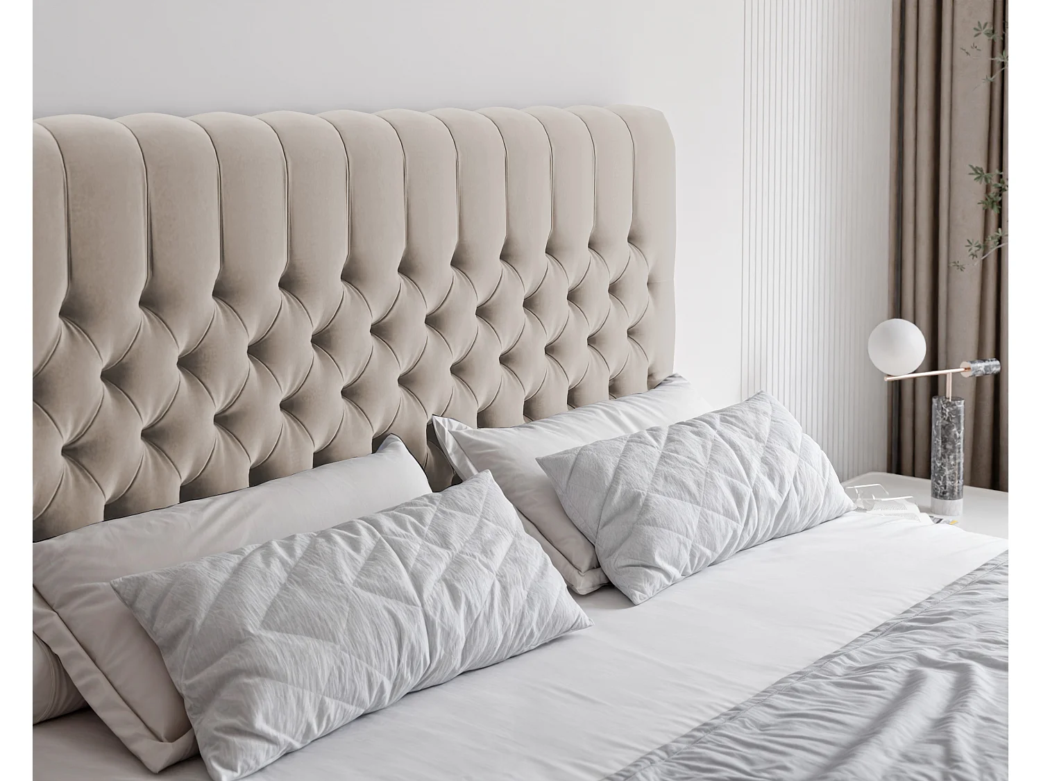 Lit continental rembourré avec matelas, beige - 160x200