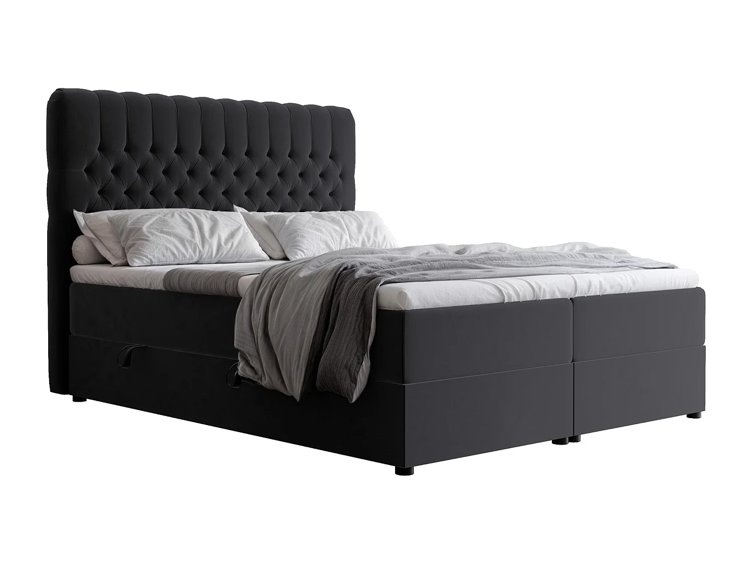 Lit continental rembourré avec matelas, noir - 160x200