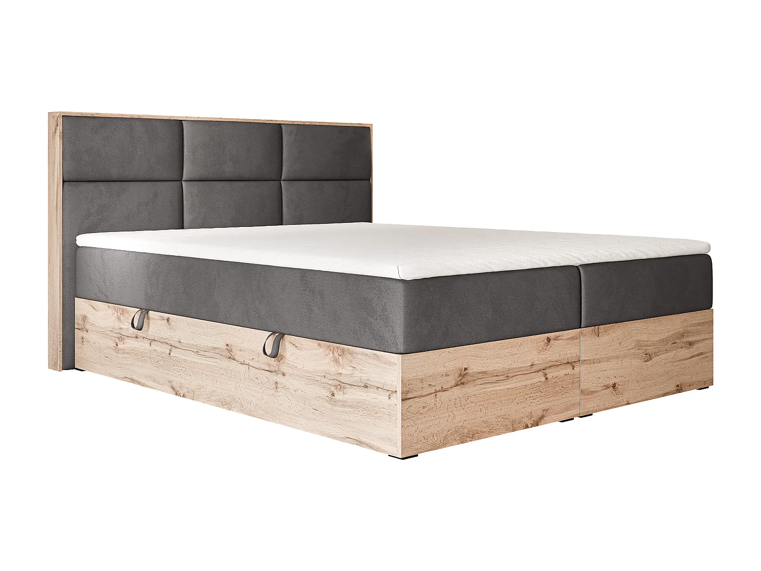 Lit continental rembourré avec surmatelas, gris anthracite - 120x200 - LAVIO