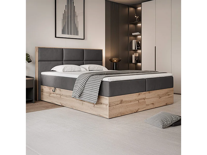 Lit continental rembourré avec surmatelas, gris anthracite - 120x200 - LAVIO