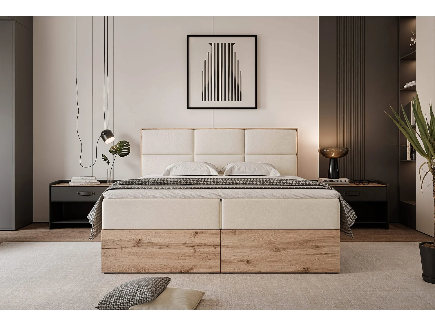 Lit continental rembourré avec surmatelas, beige - 200x200 - LAVIO