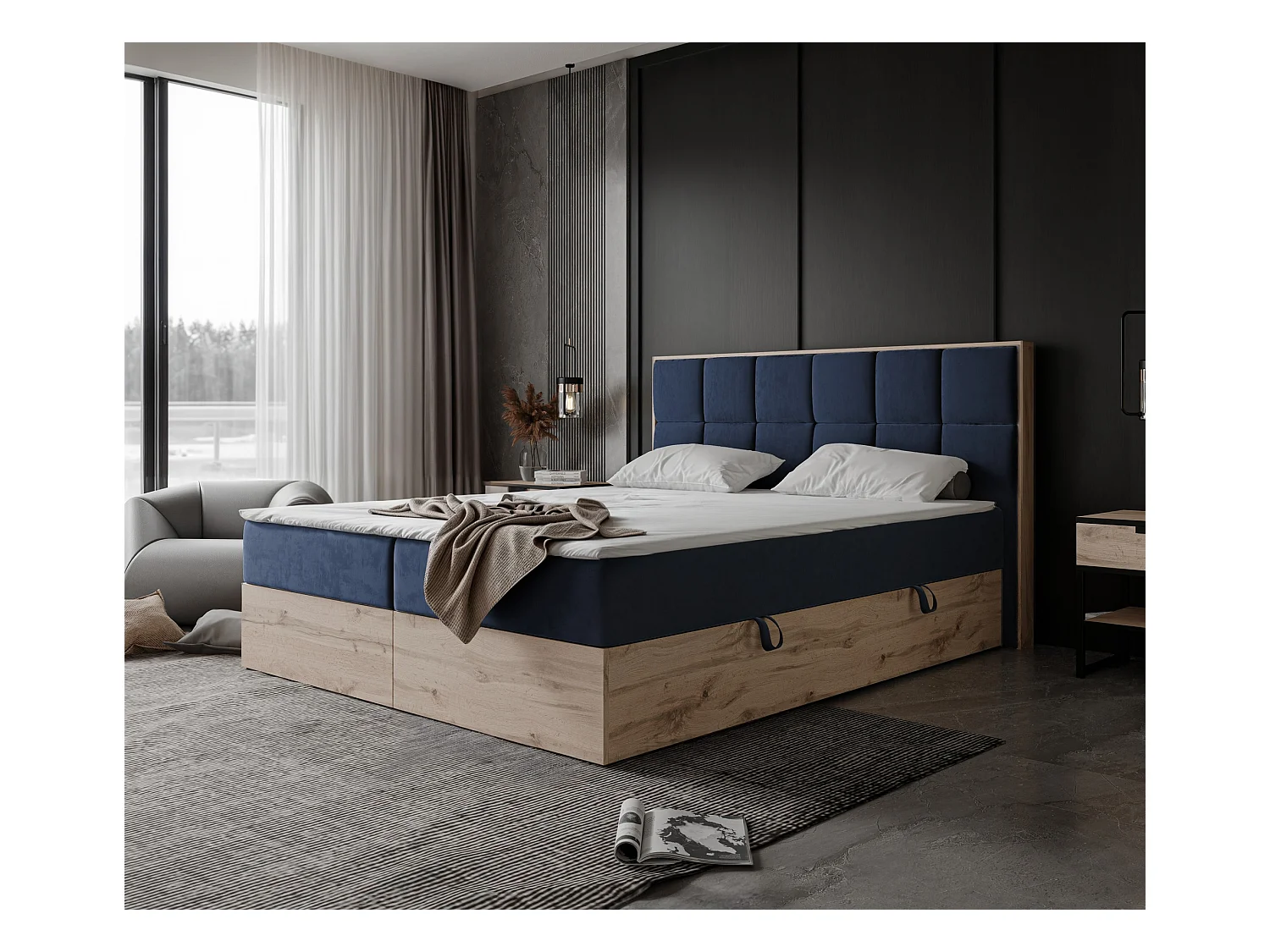 Lit continental rembourré avec surmatelas, bleu - 140x200 - LAVIO II