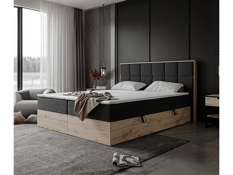 Lit continental rembourré avec surmatelas, noir - 200x200 - LAVIO II