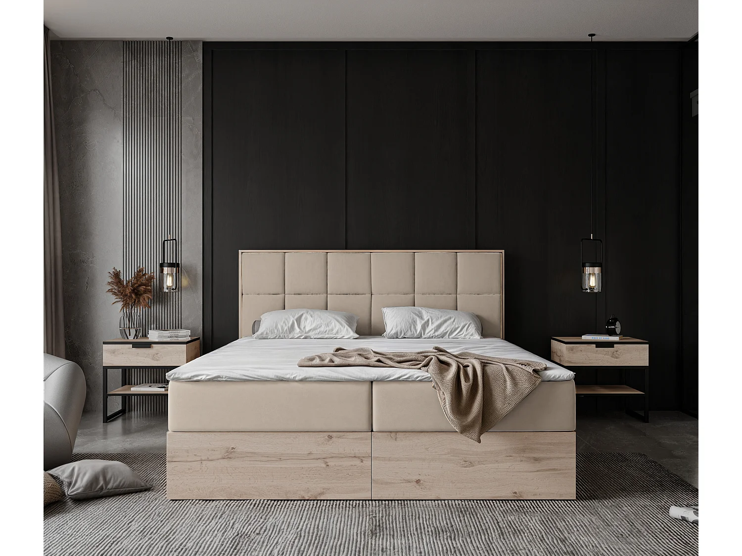 Lit continental rembourré avec surmatelas, crème - 140x200 - LAVIO II